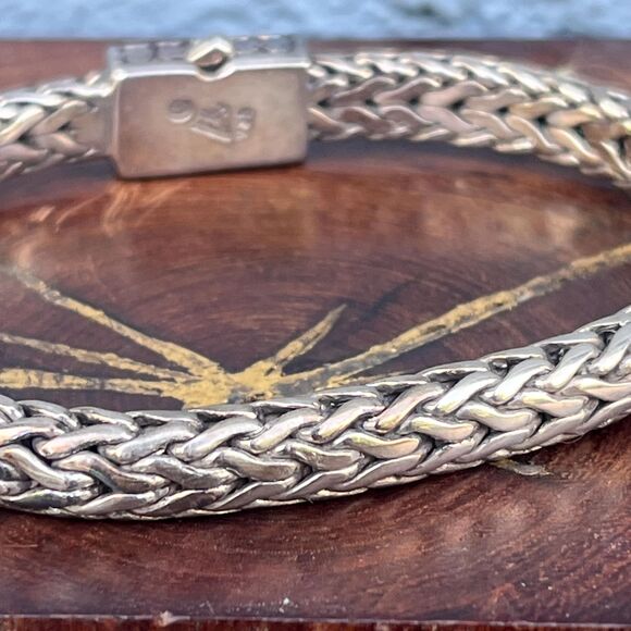 Vintage Sterling Silver Wheat Chain Byzanitine Bangle Modern Jewelry 925 - Picture 2 of 10